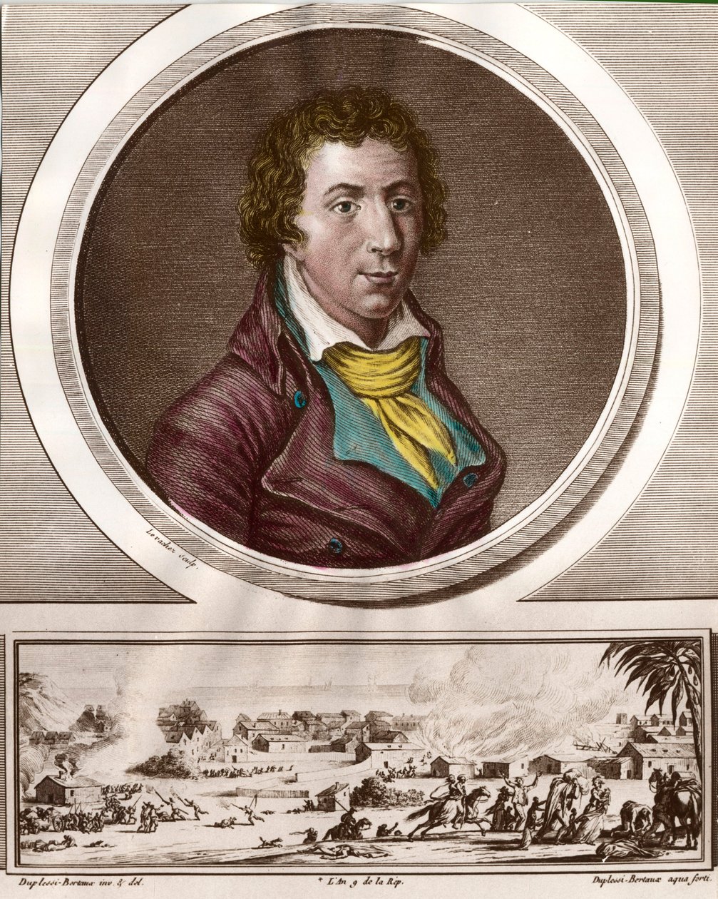 Jacques Pierre Brissot de Warvillen (1754 - 1793), ranskalaisen toimittajan ja poliitikon muotokuva. Hän perusti Friends of Blackin seuran, joka tuki orjuuden poistamista. Kaiverrus 1700-luvulta. Yksityinen kokoelma. tekijältä Unknown artist
