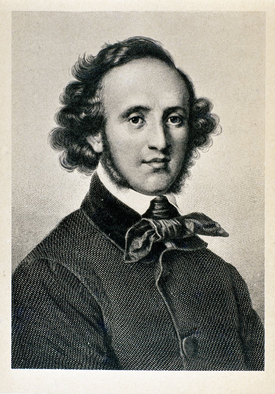 Jakob Ludwig Felix Mendelssohn Bartholdyn (1809-1847), saksalaisen kapellimestari ja säveltäjän muotokuva. 1800-luvun litografia Biblioteca del Conservatorio Giuseppe Verdi, Milano ©Luisa Ricciarini/Leemage tekijältä Unknown artist