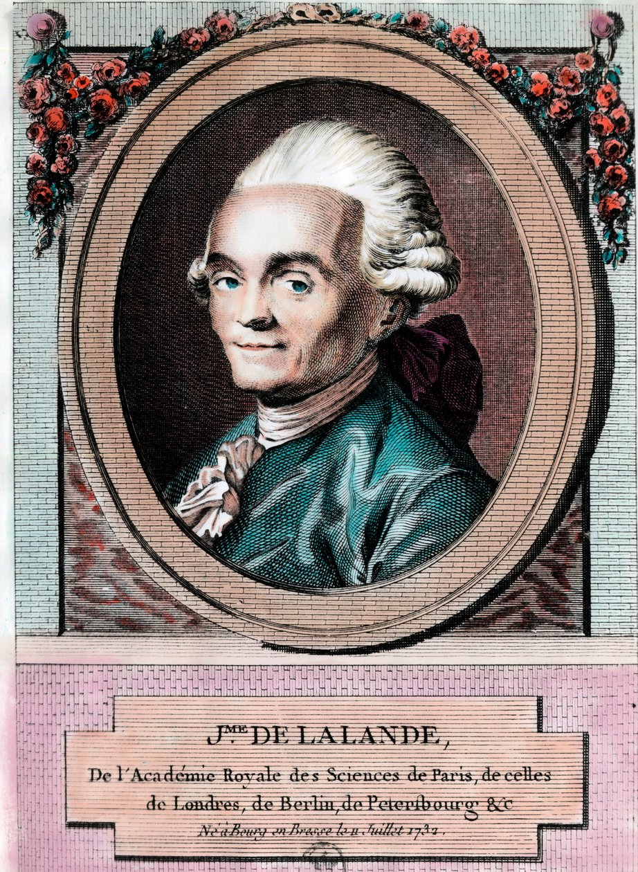 Jean Jerome Lefrancois de Lallanden (1732 - 1807), ranskalaisen tähtitieteilijän muotokuva. Kaiverrus 1700-luvulta. Yksityinen kokoelma. tekijältä Unknown artist