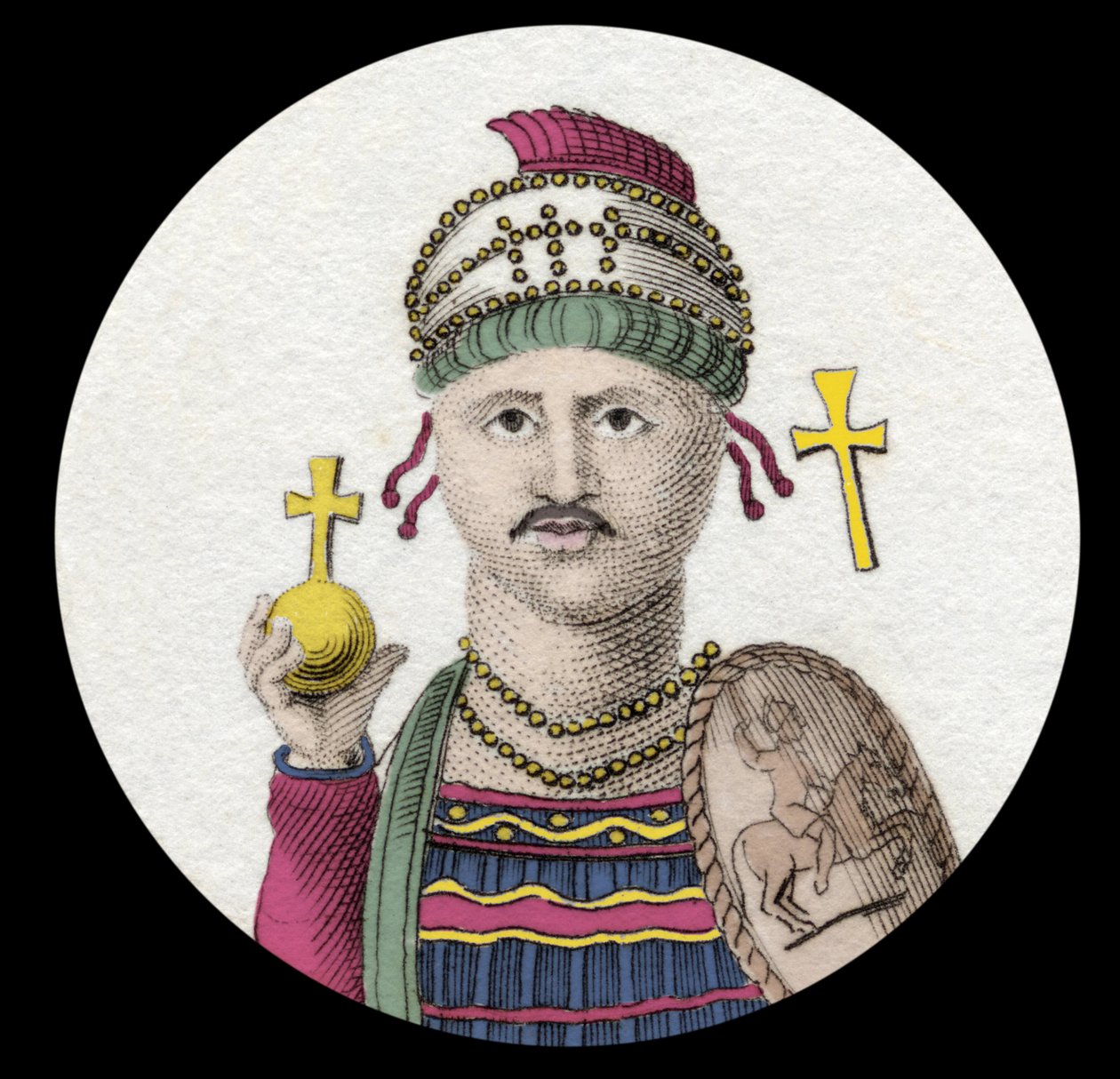 Justinianus I:n (Suuri) muotokuva (Flavius Petrus Sabbatius Justinianus) (482-565). Idän Rooman keisari. Kaiverrus 1800-luvulta. tekijältä Unknown artist