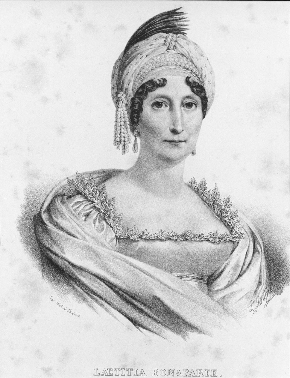 Napoleon I:n äidin Laetitia Bonaparten (Letizia Maria Ramolino) (1750-1836) muotokuva. Kaiverrus 1800-luvulta tekijältä Unknown artist