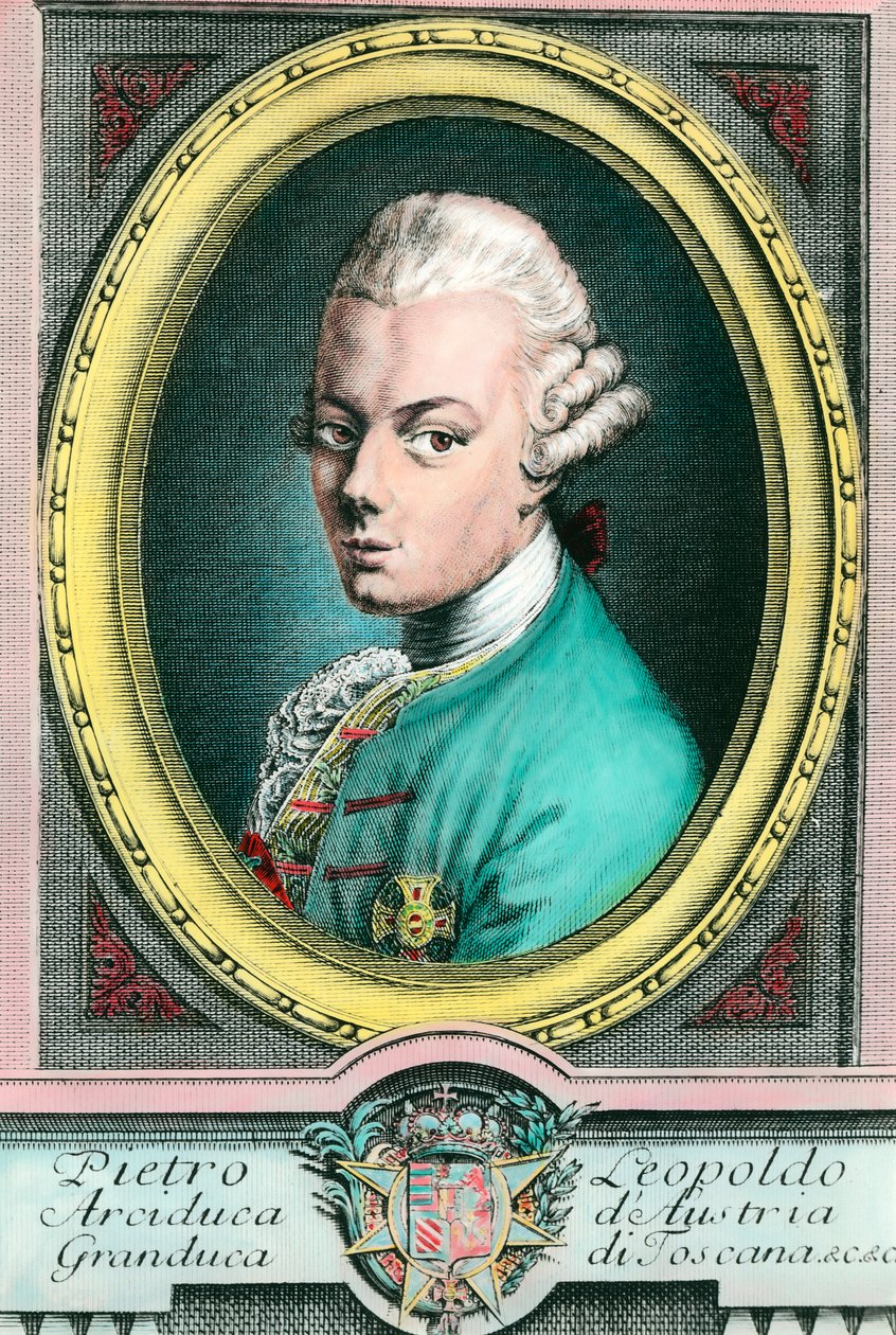 Muotokuva Itävallan Leopold II:sta, Toscanan suurherttuasta (1747-1792). Kaiverrus 1700-luvun yksityiskokoelmasta tekijältä Unknown artist