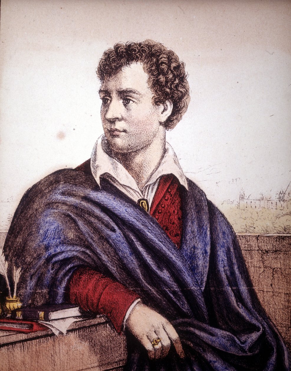 Lord George Gordon Noel Byronin (1788-1824), kuudennen paronin, brittiläisen runoilijan muotokuva. tekijältä Unknown artist