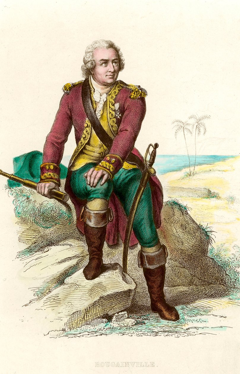 Louis Antoinen, Bougainvillen kreivin (1729 - 1811), ranskalaisen merenkulkijan muotokuva. Kaiverrus 1800-luvulta. Coll. Mennä. tekijältä Unknown artist