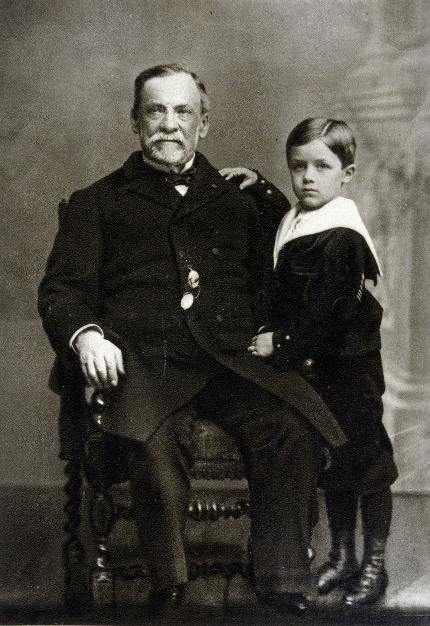 Louis Pasteurin (1822 - 1895) ja hänen pojanpoikansa Louis Pasteur Valleryn muotokuva - Radot vuonna 1893. tekijältä Unknown artist