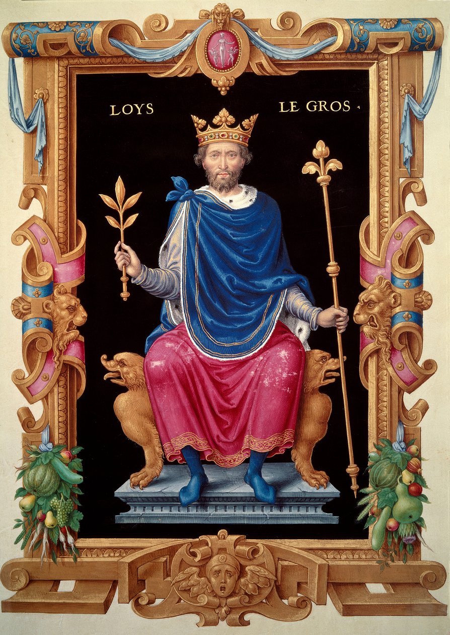 Ludvig VI:n muotokuva, joka tunnetaan nimellä "Gros" (1081-1137). Miniatyyri Jean du Tillet