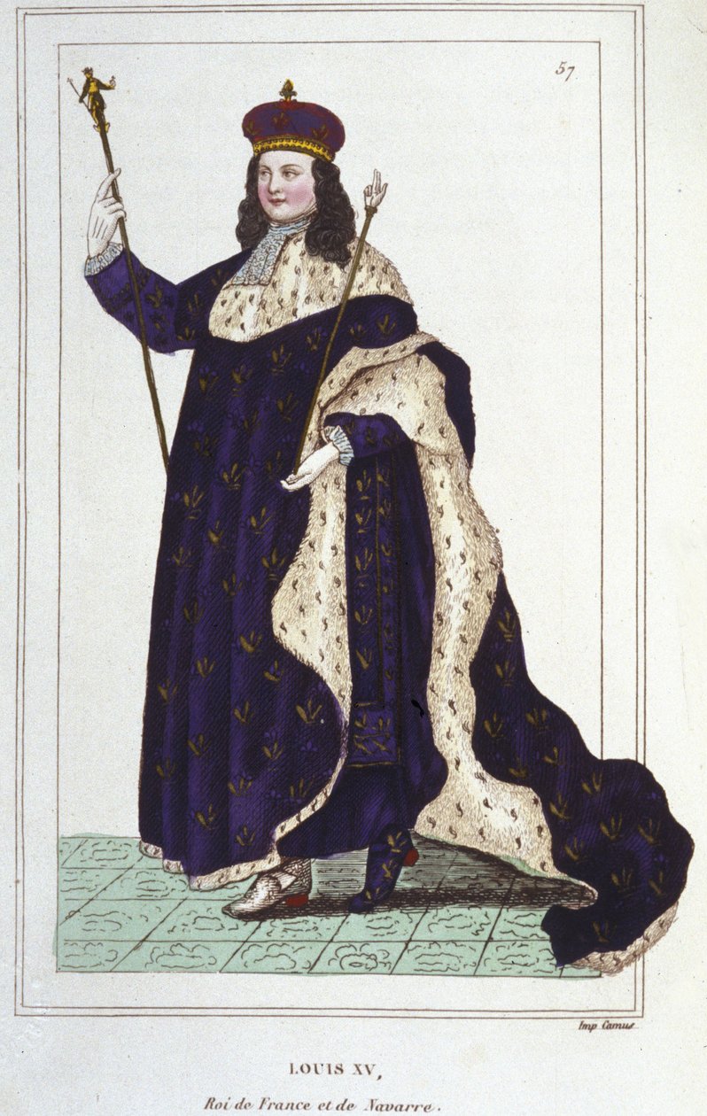 Ludvig XV:n (1710 - 1774), Ranskan kuninkaan muotokuva, kaiverrus vuodelta 1830 tekijältä Unknown artist