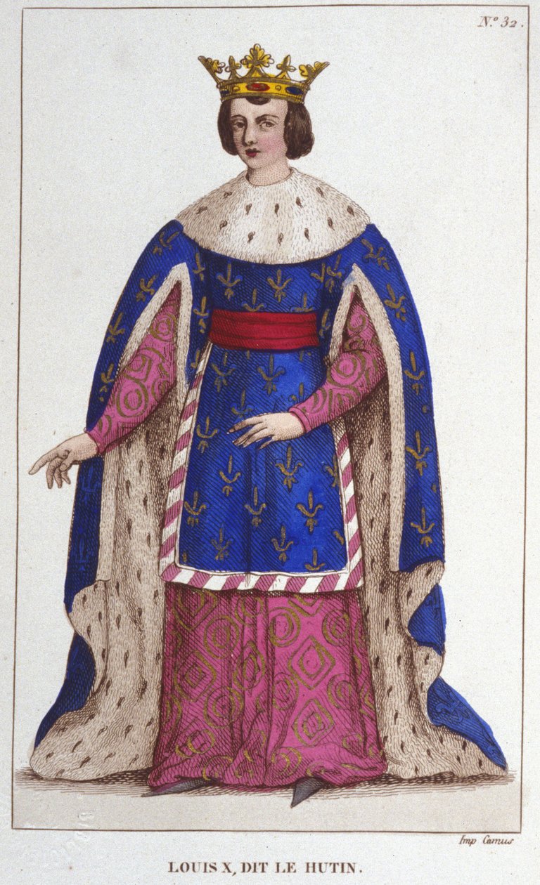 Muotokuva Louis X the Hutinista (1289 - 1316), Ranskan kuninkaan kaiverrus vuodelta 1830 tekijältä Unknown artist
