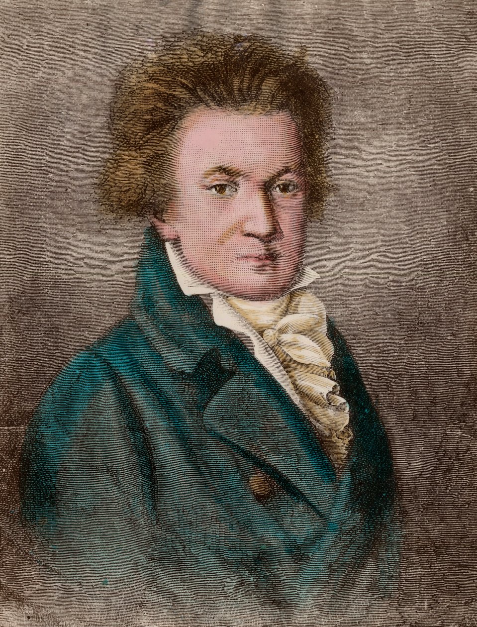 Ludwig van Beethovenin (1770 - 1827), saksalaisen säveltäjän muotokuva. Kaiverrus 1800-luvulta. Yksityinen kokoelma. tekijältä Unknown artist