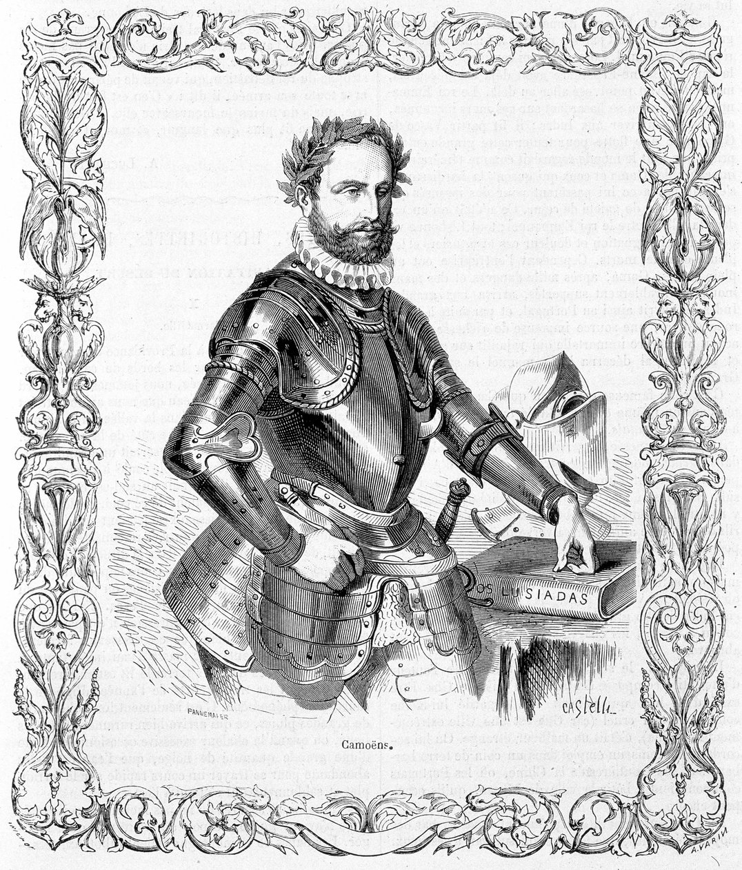 Luis de Camoensin muotokuva panssarissa - kaiverrus tekijältä Unknown artist