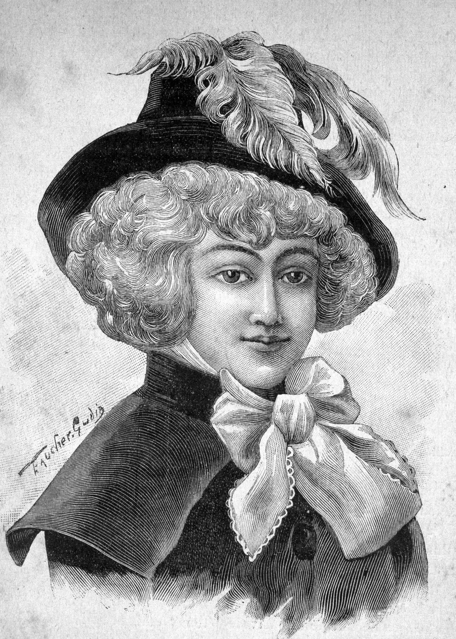 Portrait of Mademoiselle de Fontenay tai Teresa (Theresa tai Terezia) Cabarrus, dit Madame Tallien (Talien), Caraman Chimayn prinsessa (1773 - 1835) - teoksessa "" Les Contemporains", n.d. 1800-luvun lopulla. tekijältä Unknown artist