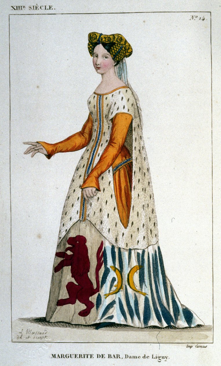 Marguerite de Barin, Lady of Lignyn (n. 1223 - 1275) muotokuva, kaiverrus vuodelta 1830. tekijältä Unknown artist