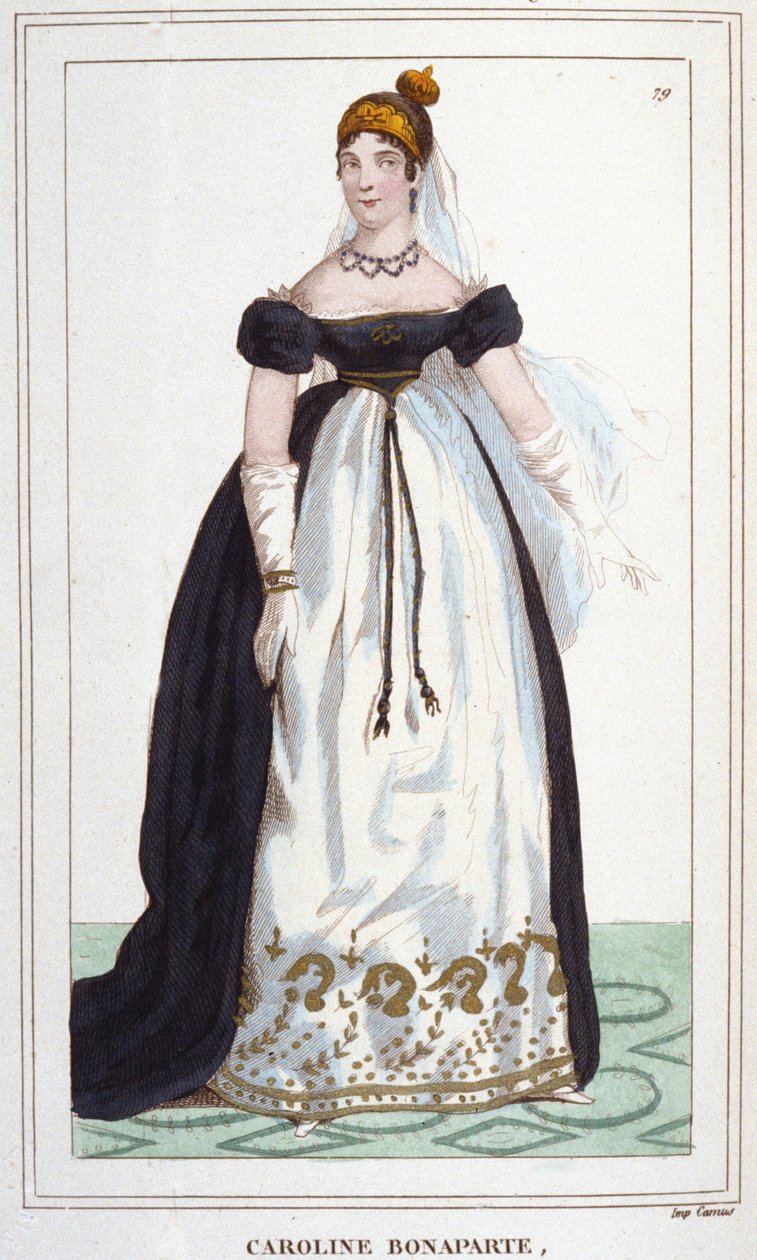 Muotokuva Marie-Annonciadesta, joka tunnetaan nimellä Caroline Bonaparte (1782-1839), prinsessa Murat, Napolin kuningatar. Kaiverrus vuodelta 1830 tekijältä Unknown artist