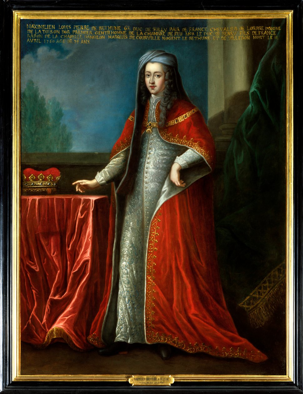 Maximilian Louis Pierre de Bethunen (1686-1760), Sullyn kuudennen herttuan muotokuva. Hänellä on Golden Fleece -kaulakoru. Anonyymi maalaus 1700-luvulta. Öljy kankaalle. Pakollinen maininta: Sully sur Loire, Château de Sully - Loun muotokuva tekijältä Unknown artist