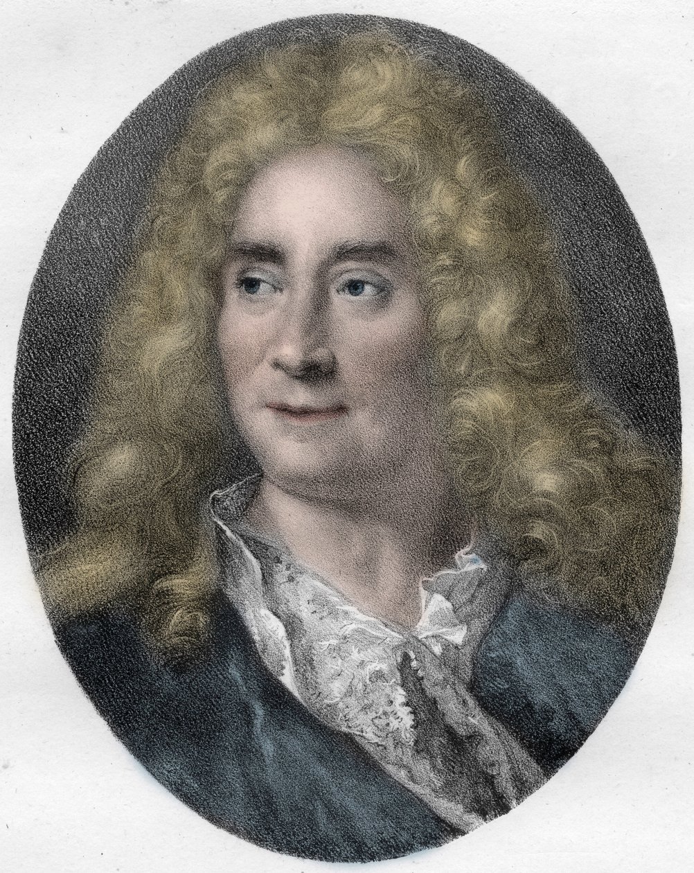 Muotokuva Michel Boyronista (Michel Baron), englantilainen näyttelijä ja näytelmäkirjailija (1653-1729) - kaiverrus tekijältä Unknown artist