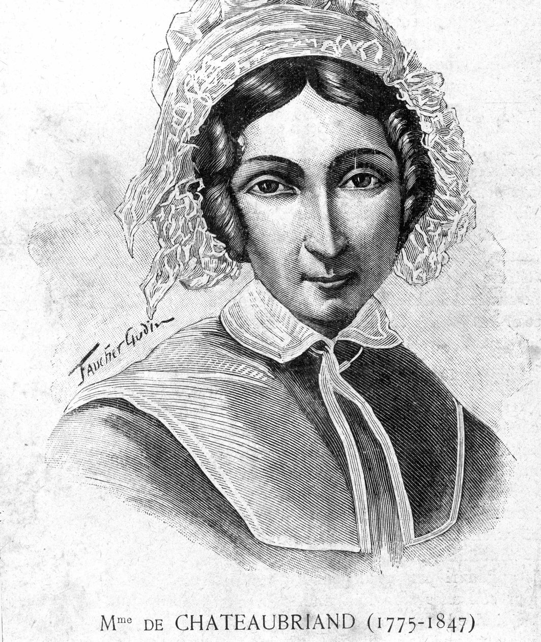 Mme de Chateaubriandin (1775 - 1847) muotokuva - "" Les Contemporains -kirjassa", n.d. 1800-luvun lopulla. tekijältä Unknown artist