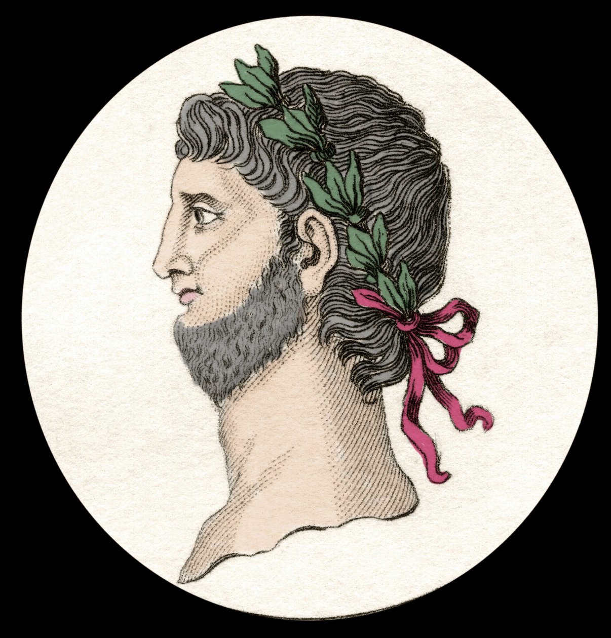 Muotokuva Rooman keisarista Nero Claudius Caesar Augustus Germanicuksesta (37-68 jKr). Kaiverrus 1800-luvulta. tekijältä Unknown artist