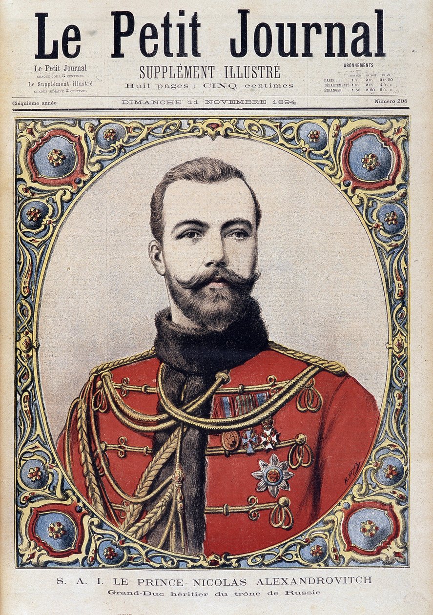 Nikolai II:n muotokuva nuoresta Venäjästä - "" The Petity Journal" -lehdessä 11.11.1894 tekijältä Unknown artist