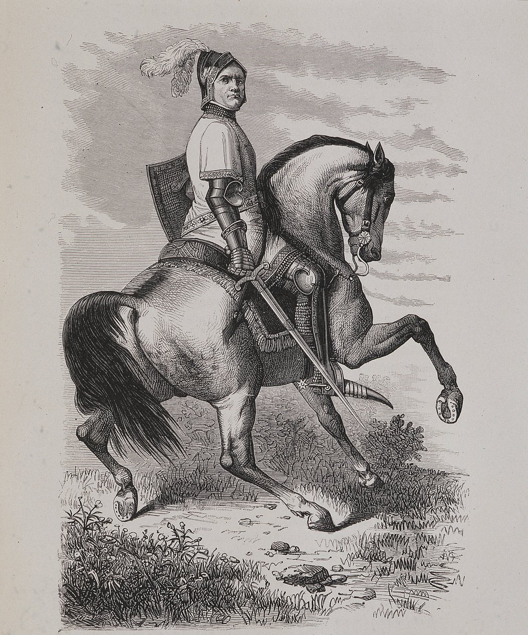 Olivier V de Clissonin (1336-1407) (Teurastaja) muotokuva hevosen selässä, perustuu Musee de Versailles
