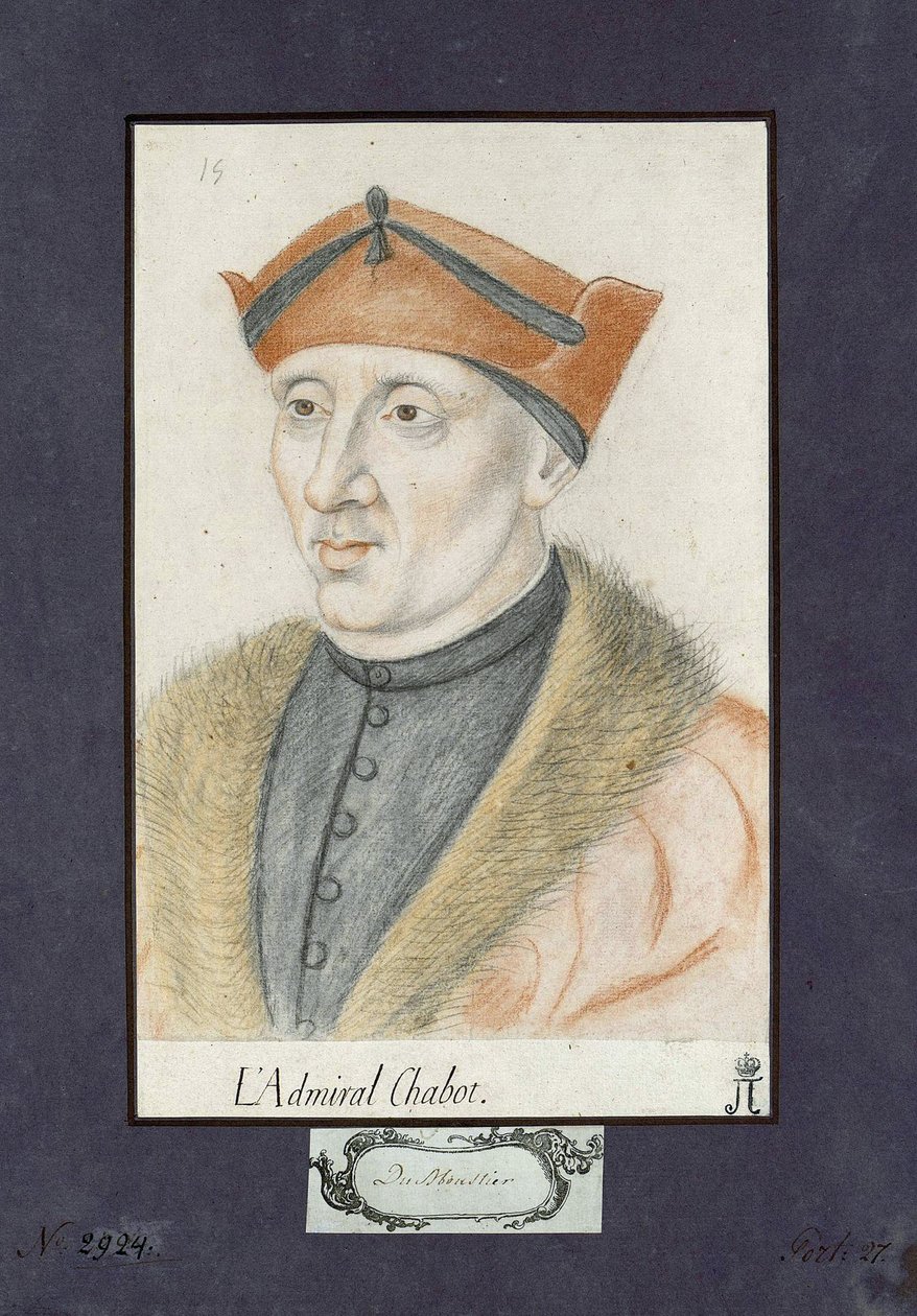 Muotokuva Philippe de Chabotista (1492-1543), Ranskan amiraalista, Anonymous. Värikynät paperille, koko : 28x19, n. 1530, Valtion Eremitaaši, Pietari tekijältä Unknown artist