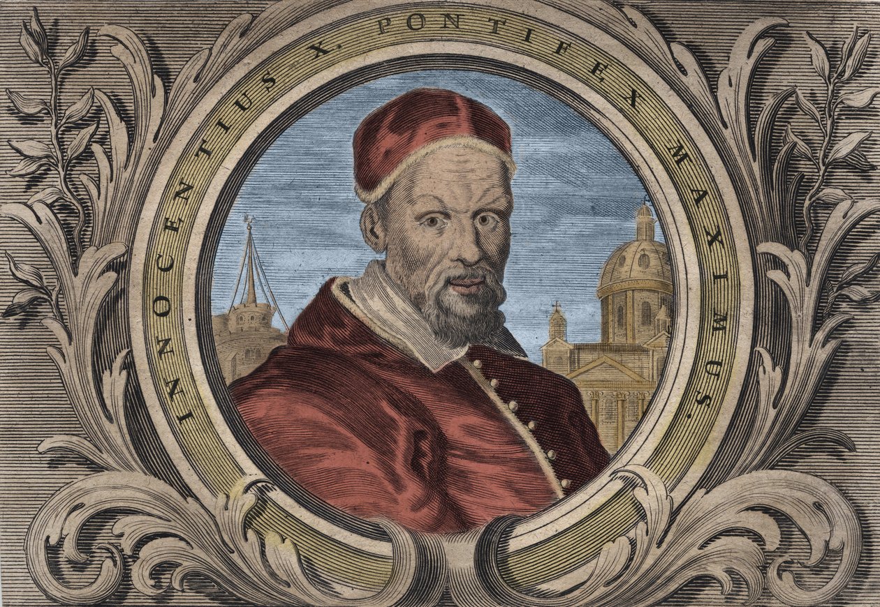 Paavi Innocentius X:n (Innocenzo, Innocentius tai Giovanni Battista Pamphili) muotokuva (1644-1655). kaiverrus tekijältä Unknown artist