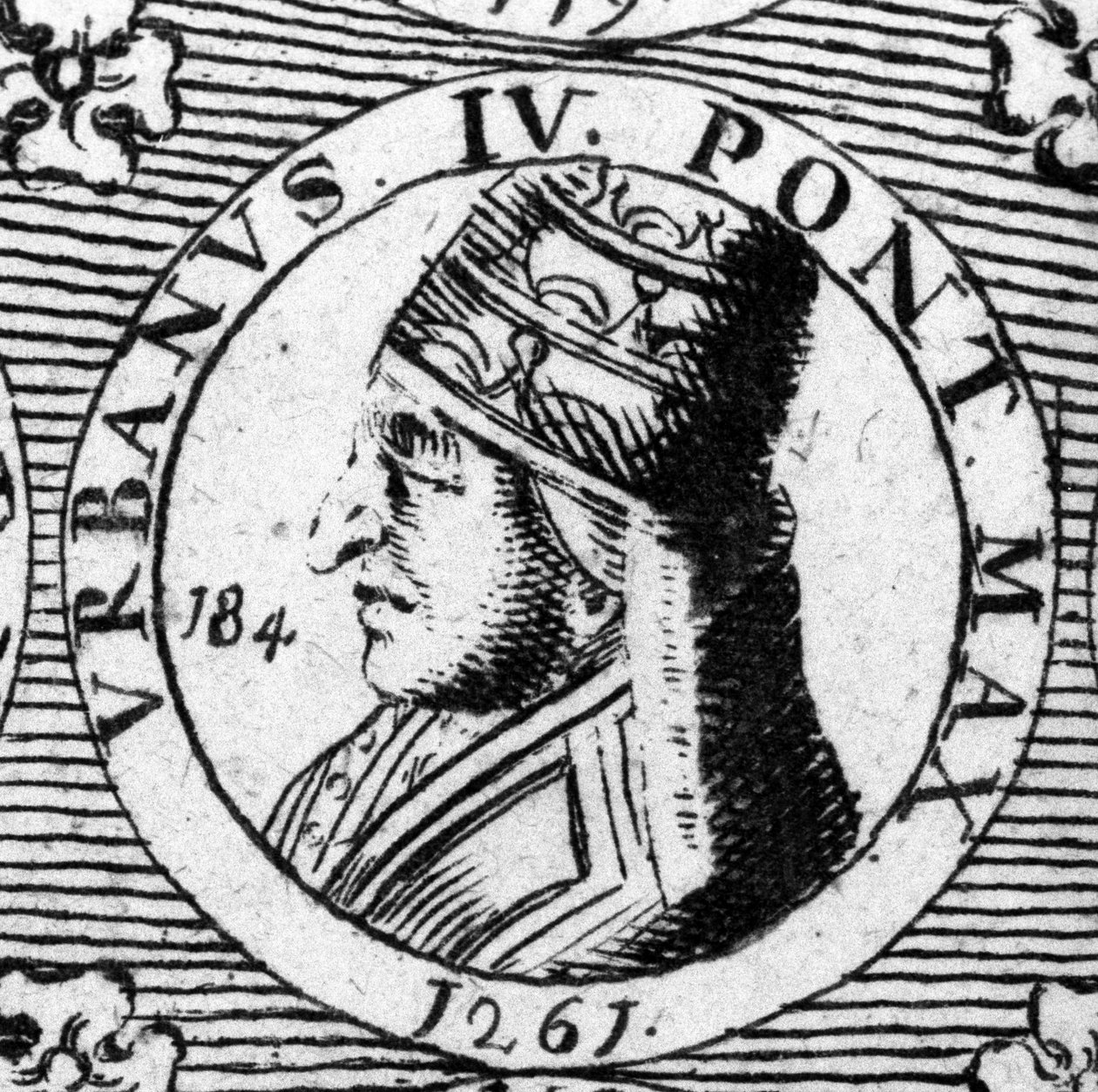 Paavi Urbanus IV:n (1185 - 1264) muotokuva. 1700-luvun kaiverrus. tekijältä Unknown artist