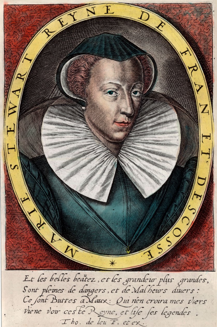 Muotokuva kuningatar Marie Stuartista (1542 - 1587), Ranskan ja Skotlannin kuningatar. Kaiverrus 1500-luvulta. Yksityinen kokoelma. tekijältä Unknown artist
