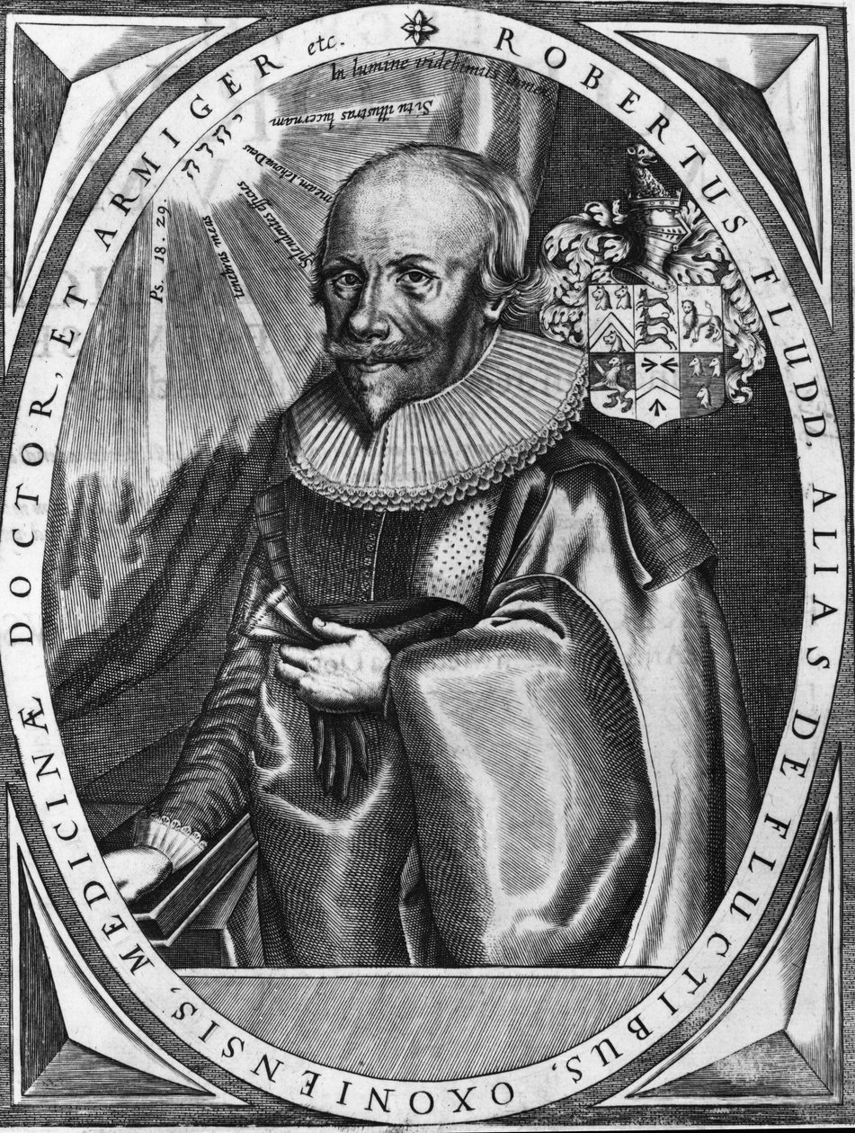 Robert Fluddin (1574-1637) muotokuva englantilainen lääkäri ja humanisti. 1700-luvun kaiverrus. tekijältä Unknown artist