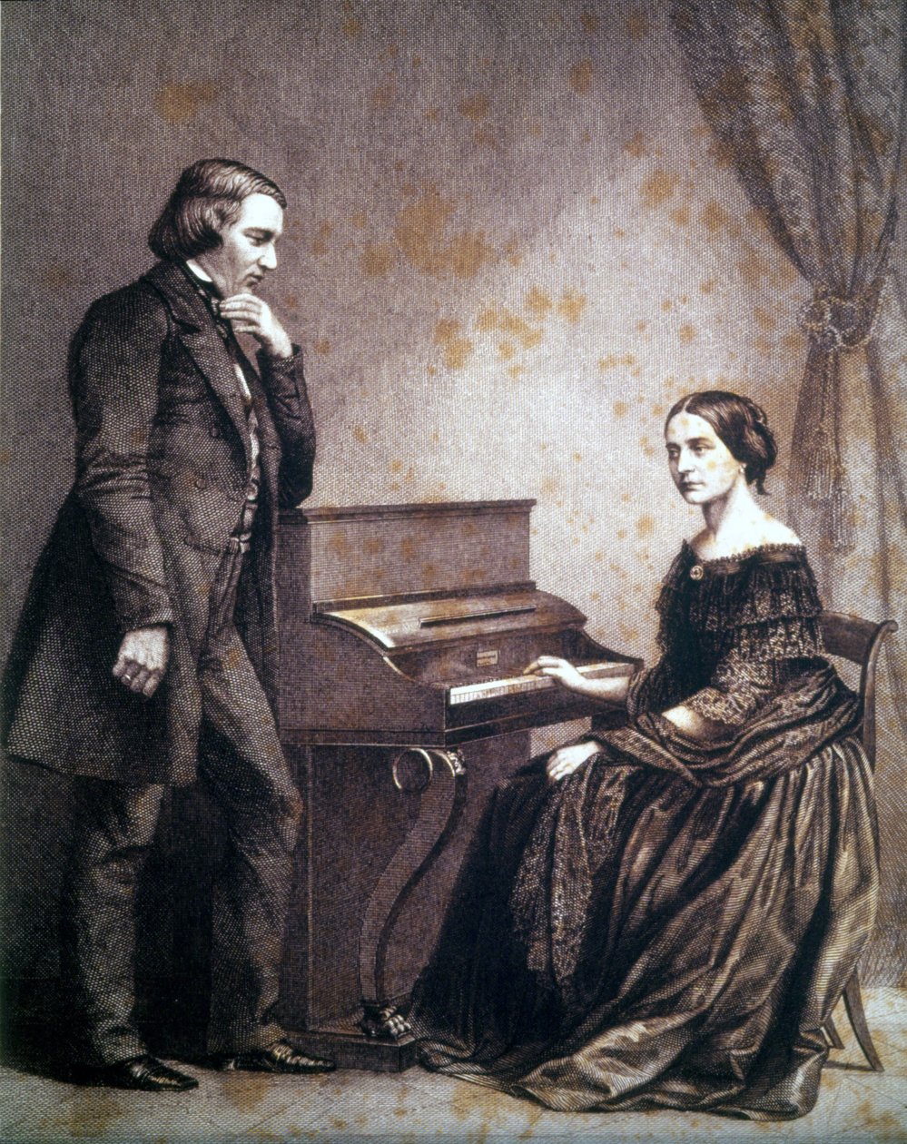 Portrait of Robert Schumann (1810 - 1856), saksalainen säveltäjä, ja Clara Schumann (1819 - 1896), saksalainen pianisti. tekijältä Unknown artist