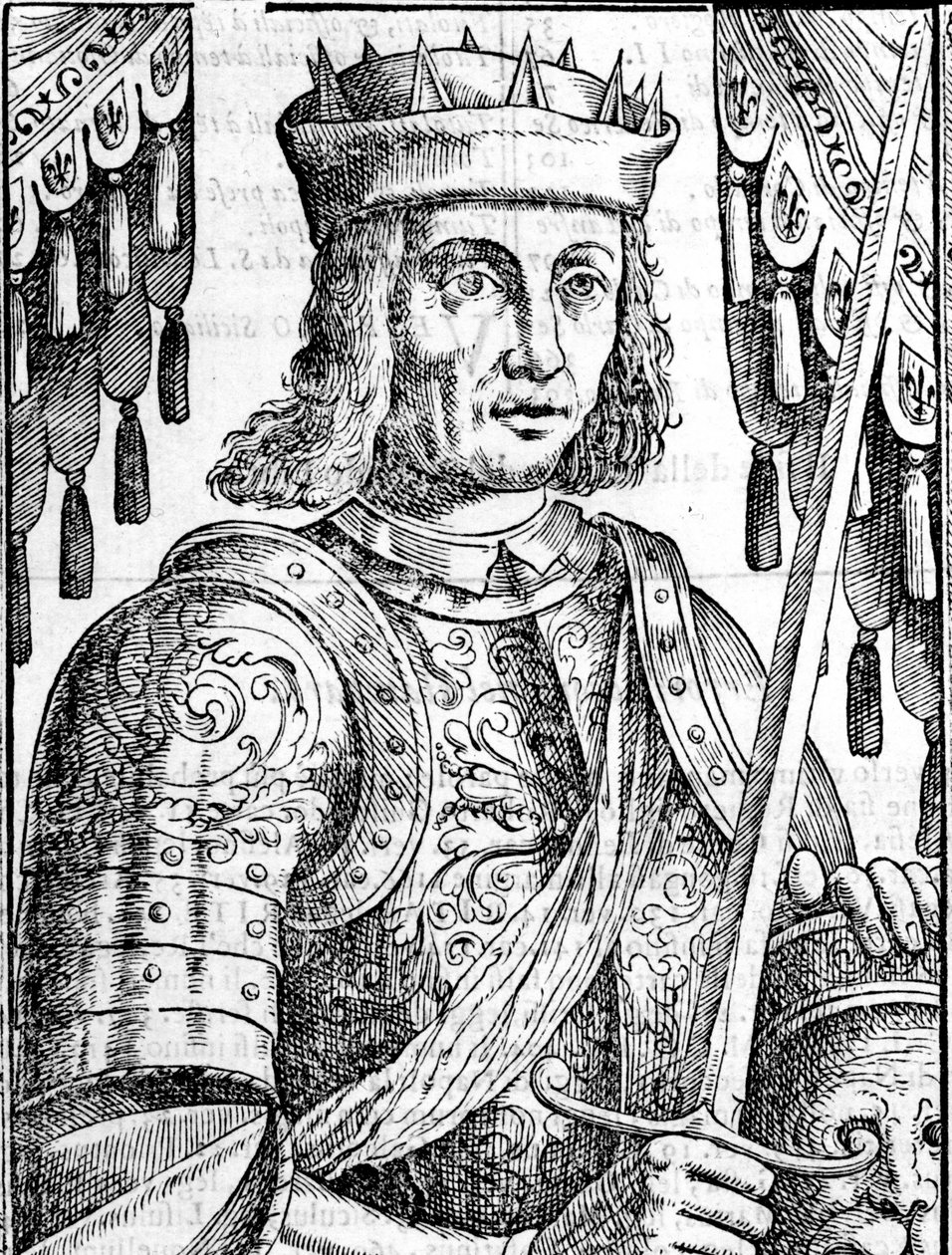 Muotokuva Roger II:sta Hautevillestä (Ruggero Altavilla) (1097-1154), Sisilian monarkian perustajasta. Xilografia 1500-luvulta. tekijältä Unknown artist