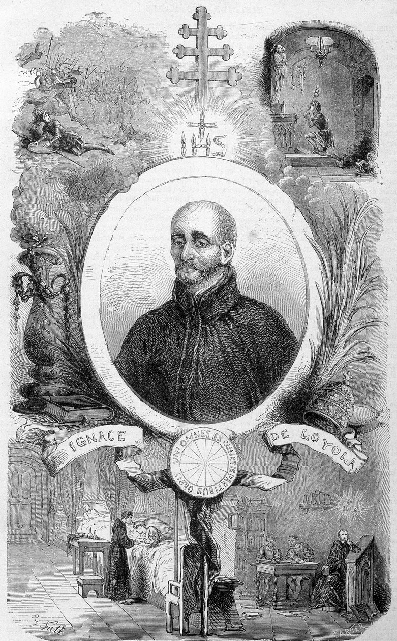 Pyhän Ignatius Loyolalaisen, Jeesuksen seuran perustajan (1491-1556) muotokuva Maurice Lachatren "" Paavien historiassa" -kirjassa, sd 1800-luku tekijältä Unknown artist