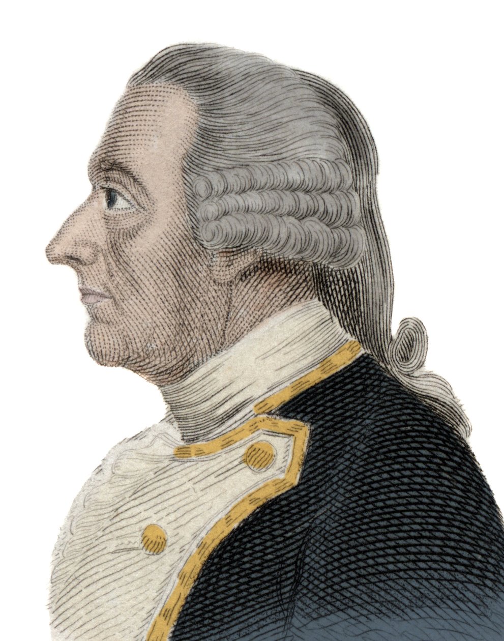 Muotokuva Sir Charles Hardysta (1714-1780), englantilaisesta merivoimien upseerista ja Newfoundlandin osavaltion kuvernööristä. Kaiverrus 1800-luvulta. tekijältä Unknown artist