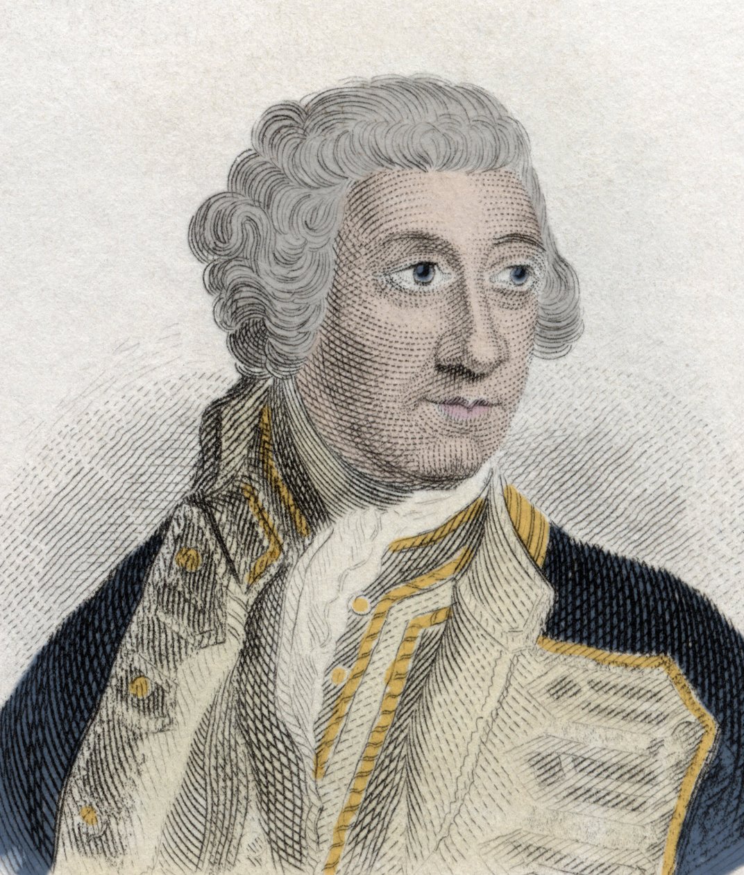 Muotokuva Sir Charles Saundersista (n. 1715-1775), Englannin kuninkaallisen laivaston amiraali ja ensimmäinen Admiraut-lordi. Kaiverrus 1800-luvulta. tekijältä Unknown artist