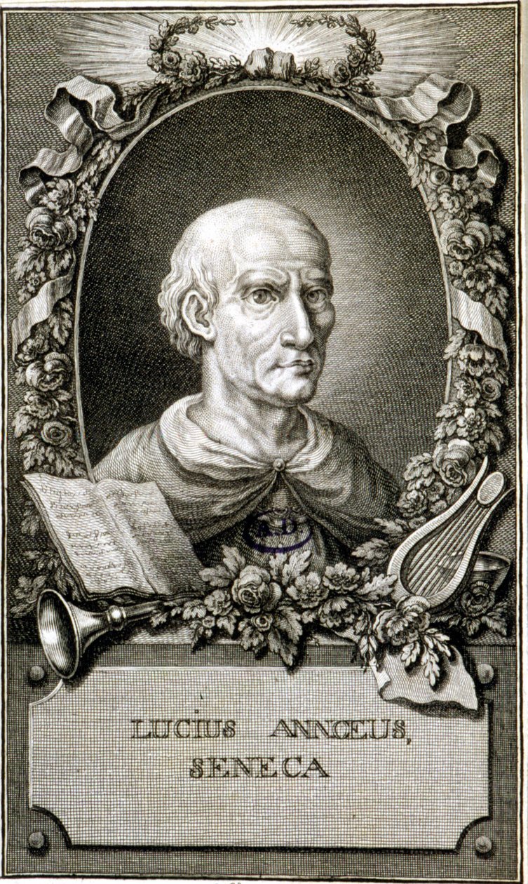 Senecan muotokuva (4-65). Kaiverrus vuodelta 1794. Coll Maciet, Library of Decorative Arts, Pariisi. tekijältä Unknown artist
