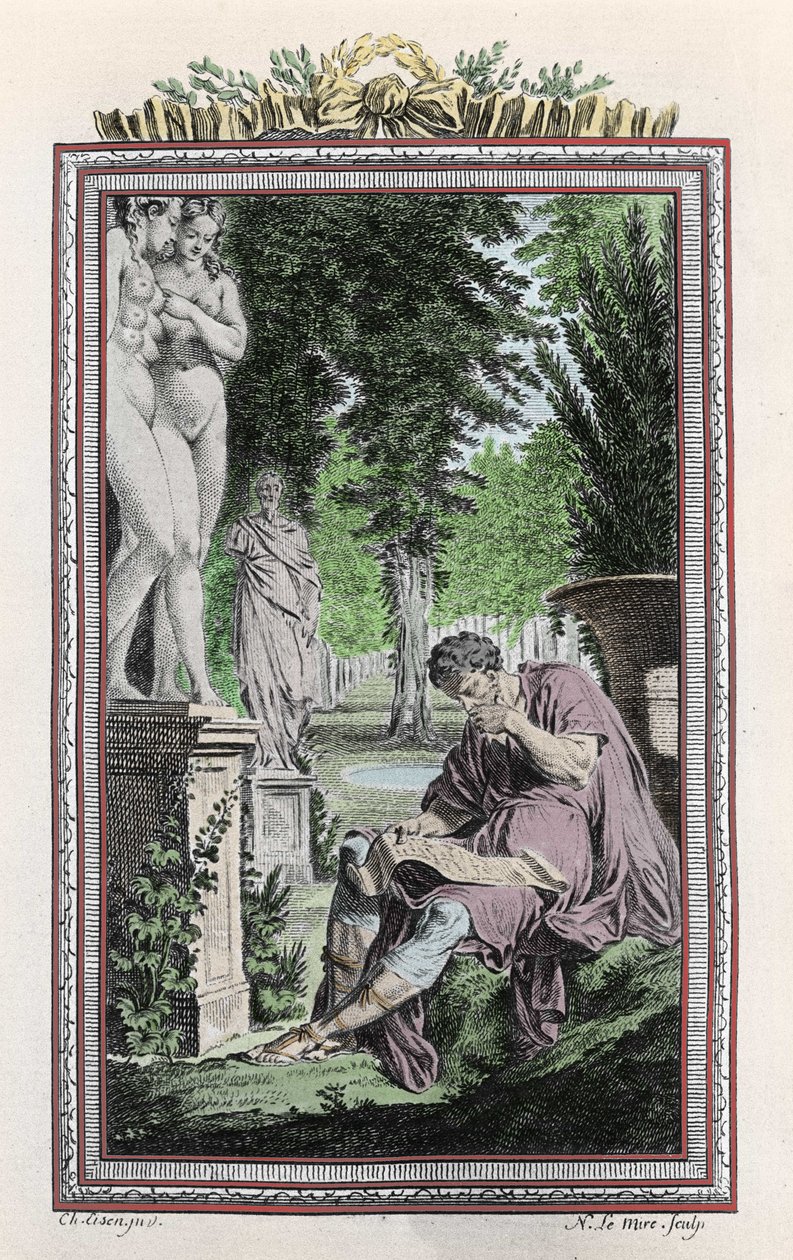 Muotokuva Titus Lucretius Caruksesta (Lucrece) Roomalainen filosofi ja runoilija teoksessa "De Rerum natura", kaiverrus 1700-luvulta. tekijältä Unknown artist
