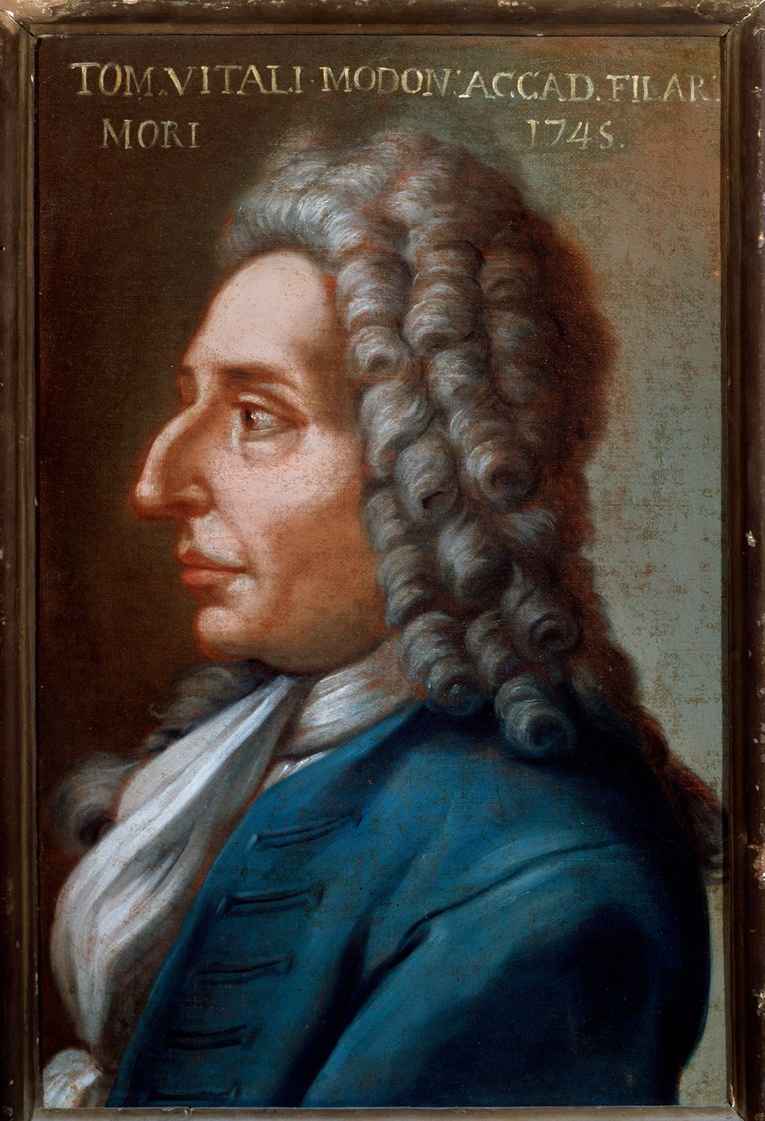 Muotokuva Tommaso Antonio Vitali Modonista (1663-1745), italialainen säveltäjä ja viulisti Anonymous maalaus. 1700-luvulla. Bologna, Civic Museum Museum tekijältä Unknown artist