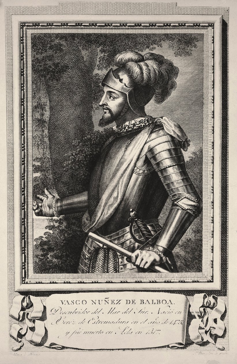 Vasco Nunez de Balboan muotokuva (kaiverrus) tekijältä Unknown artist