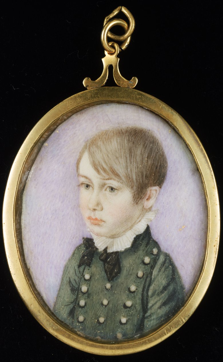 Nuoren pojan muotokuva, jota aiemmin pidettiin Horatio Nelsonina, noin 1810 (akvarelli, norsunluu, paperi). tekijältä Unknown artist