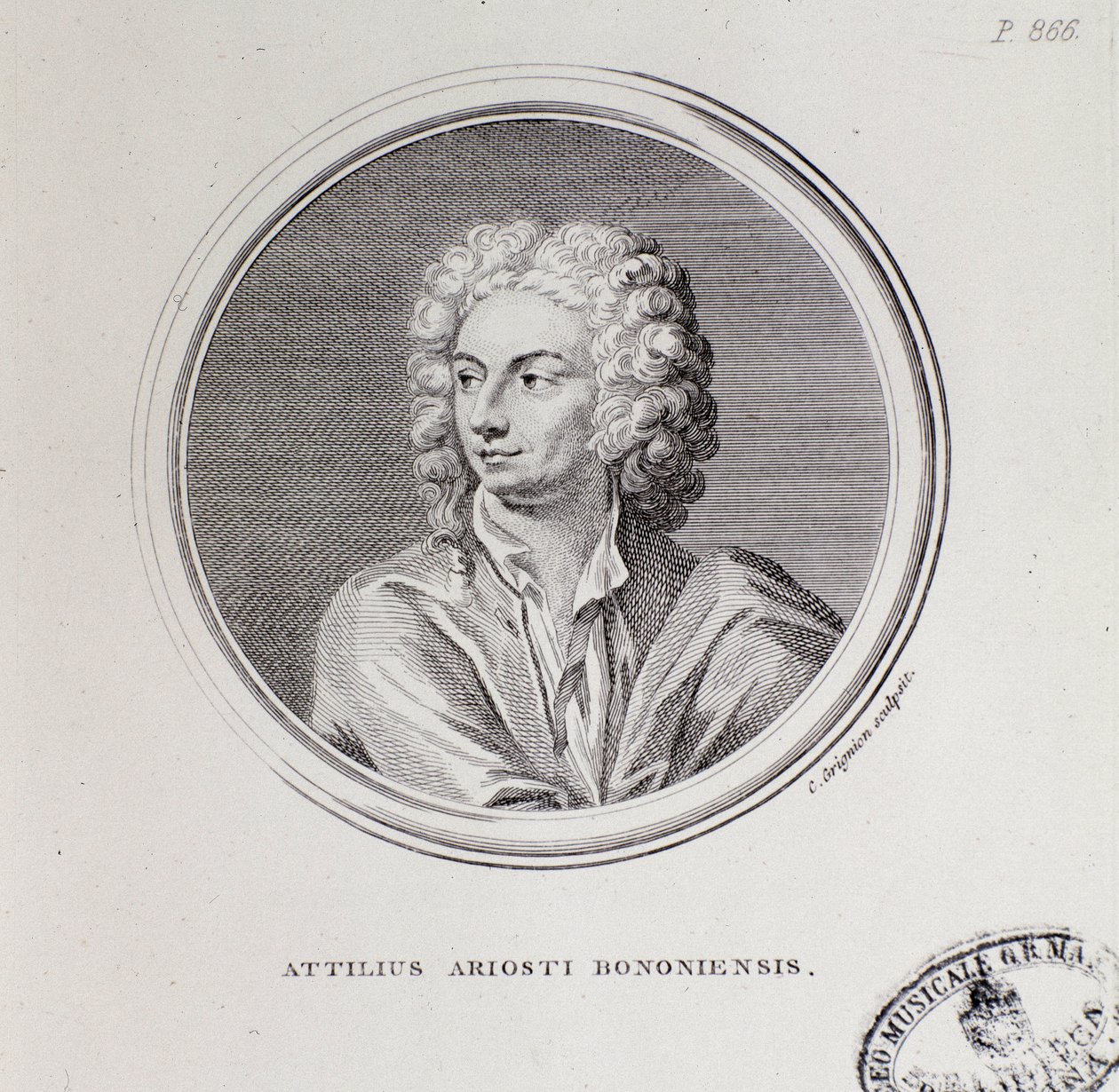 Muotokuva italialaisesta säveltäjästä Attilius Ariostosta (kaiverrus tekijältä Unknown artist