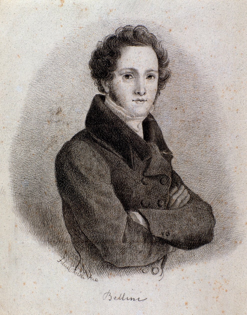 Italialaisen säveltäjän Vincenzo Bellinin muotokuva (kaiverrus. 1800-luku) tekijältä Unknown artist