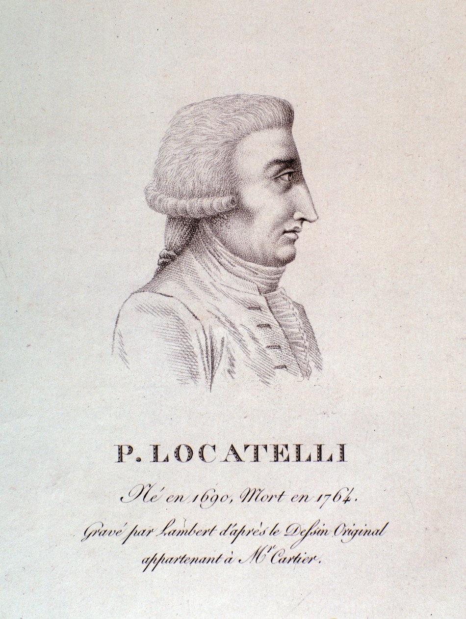 Italian viulisti ja säveltäjä Pietro Locatelli (1695-1762) muotokuva Kaiverrus. 1700-luvulla. Bologna, kansalaismusiikin museo tekijältä Unknown artist