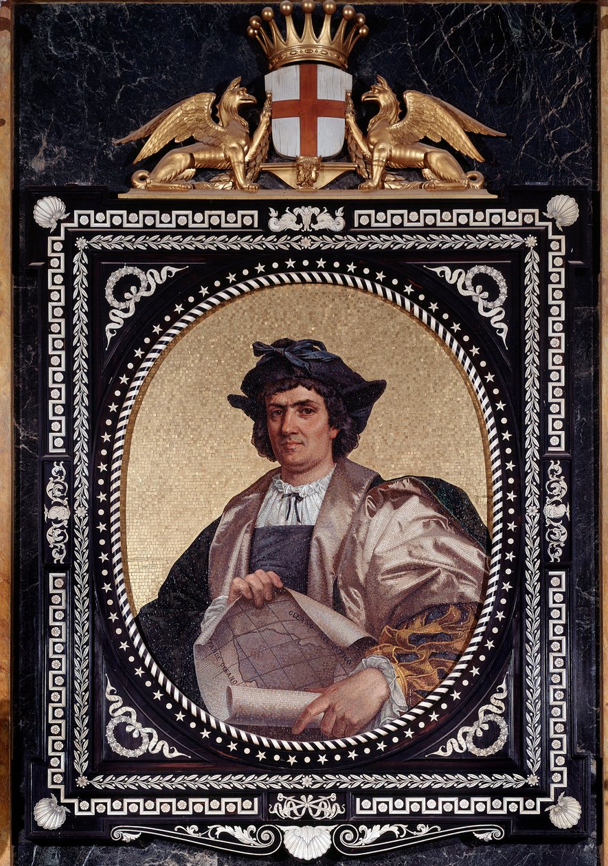 Italian merenkulkijan Christopher Kolumbuksen muotokuva (Christopher Columbus, Cristoforo Colombo, Cristobal Colon) (1451-1506) Mosaiikki tekijältä Unknown artist