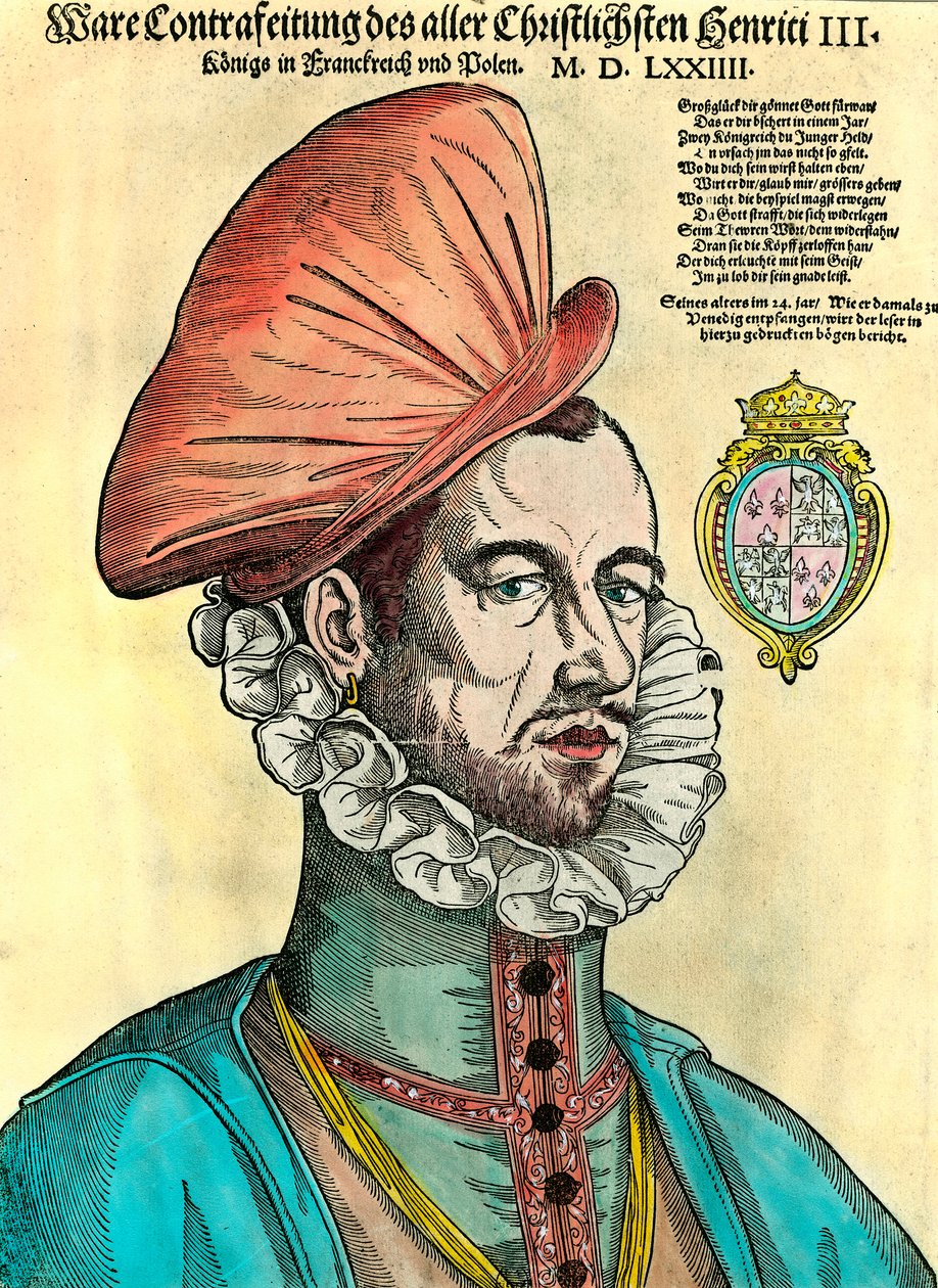 Ranskan kuninkaan Henrik III:n (1551-1589) muotokuva. 1500-luvun kaiverrus. tekijältä Unknown artist