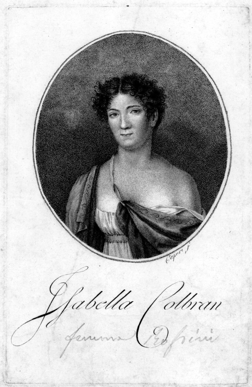 Espanjalaisen laulajan Isabelle Colbranin (1785-1845) muotokuva 1800-luvun kaiverrus tekijältä Unknown artist