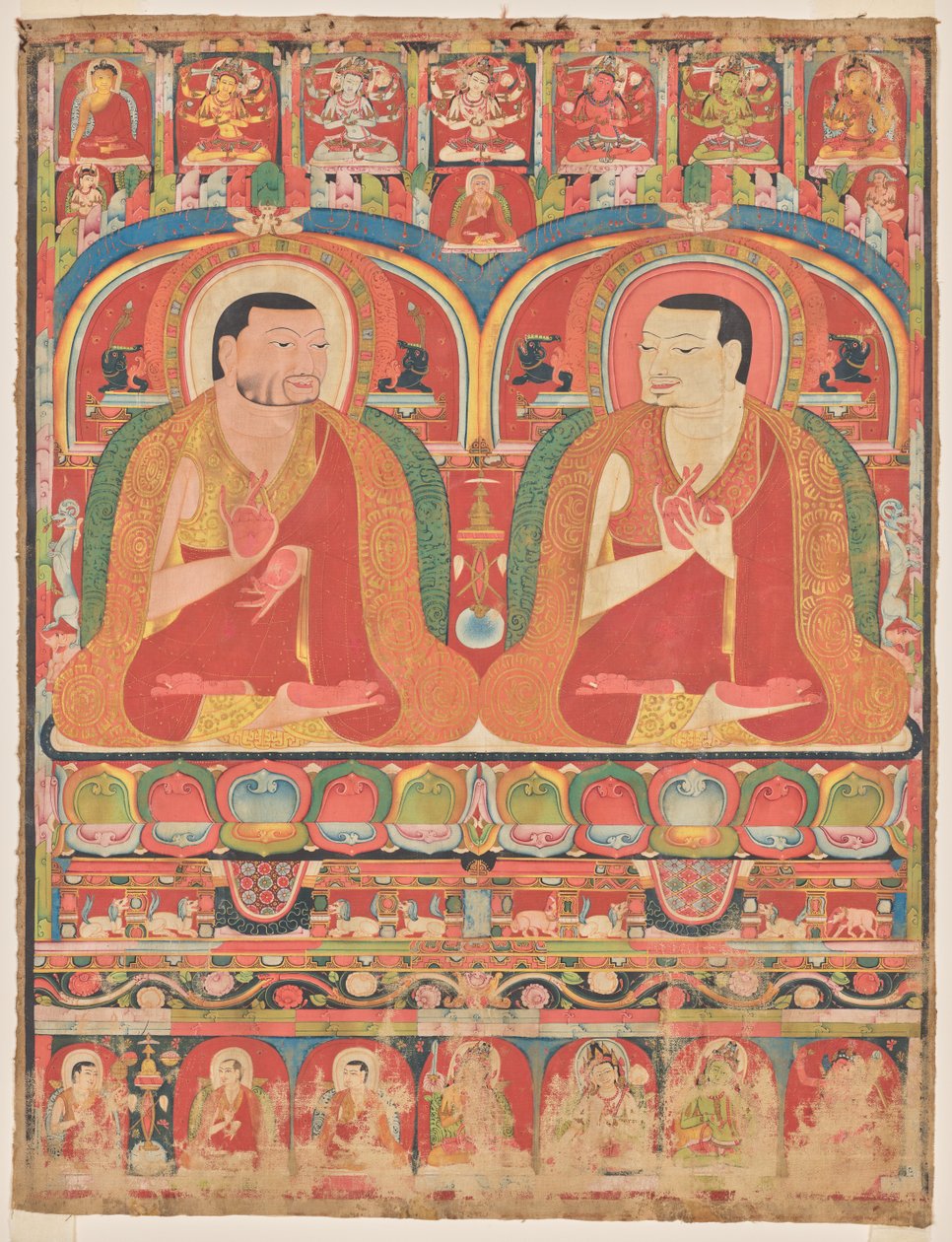 Muotokuvat kagyu-ritarikunnan kahdesta linjamestarista: Phagmo Drupa (1110–1170) ja Tashipel (1142–1210) tekijältä Unknown artist