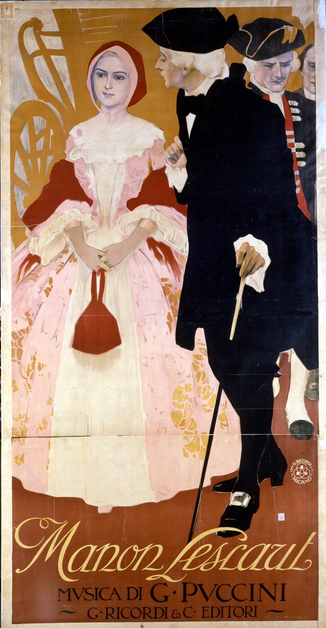 Giacomo Puccinin (1858-1924) oopperan Manon Lescaut juliste 1893 noin. tekijältä Unknown artist