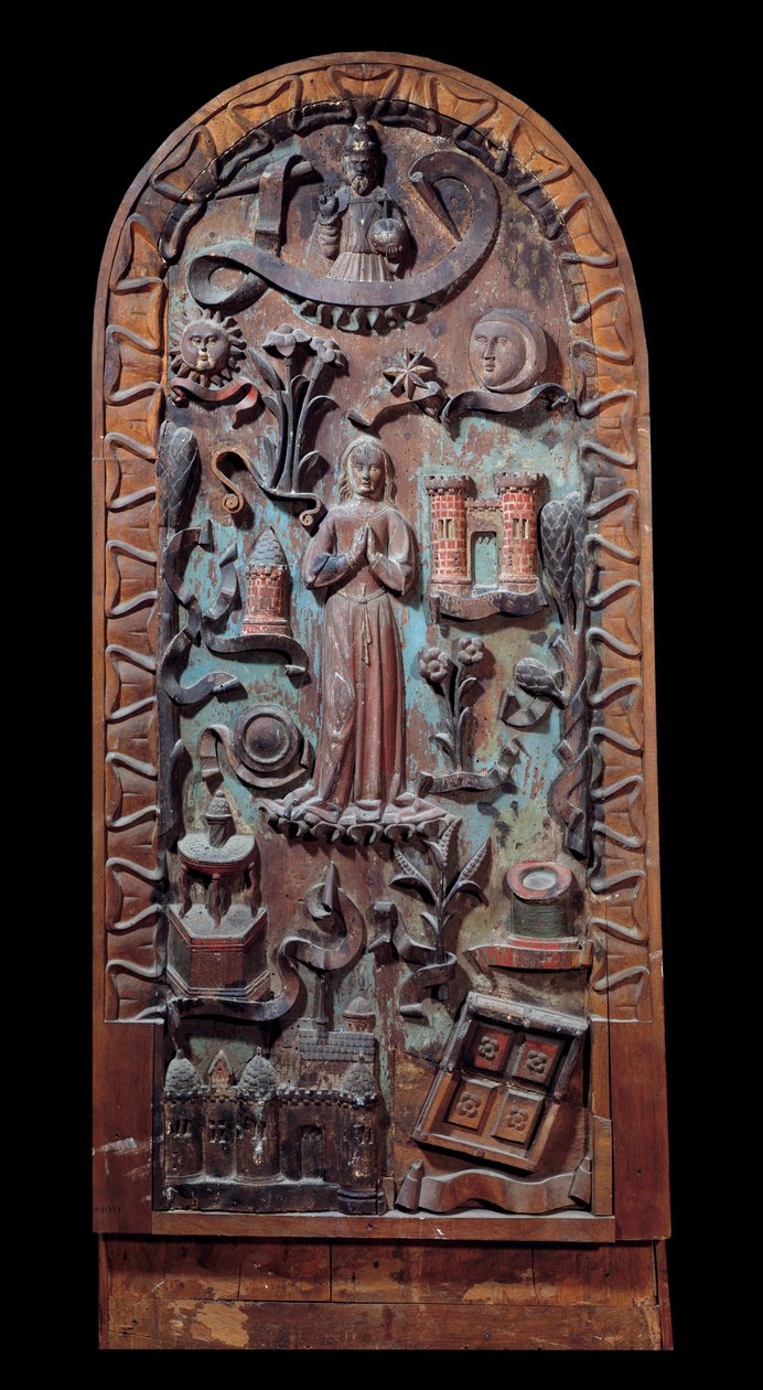 Ylistys Neitsyt Veistetty puupaneeli. 1500-luvun Chartres, Musee des Beaux Arts tekijältä Unknown artist