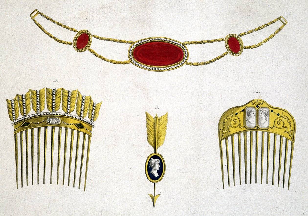 Arvokkaat kammat ja neulat, noin 1810 tekijältä Unknown artist