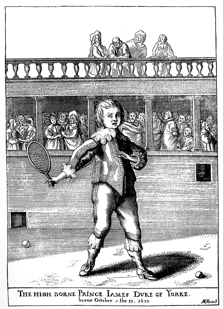 Prinssi James, Yorkin herttua (1633-1701) pelasi palmupeliä, hän palasi myöhemmin Englannin James II:na (James II Stuart) - Joseph Strutin teoksessa "Englannin kansan urheilu ja harrastus", toim. 1801 tekijältä Unknown artist
