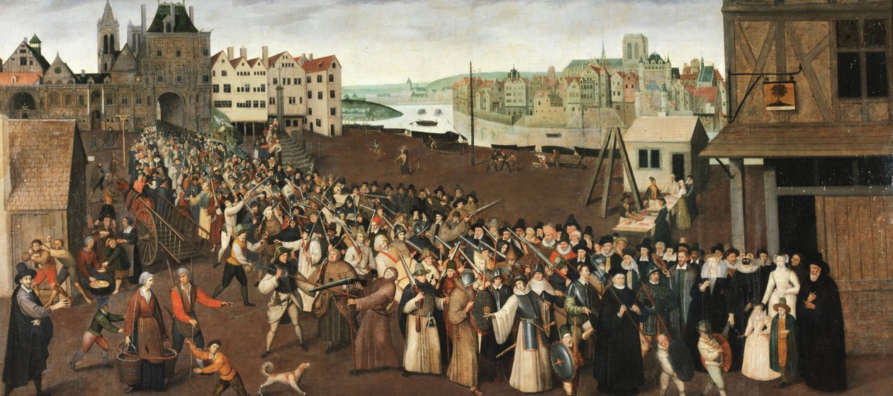 Liittokulkue Place de Grève -aukiolla, noin 1590 (öljy kankaalle). tekijältä Unknown artist